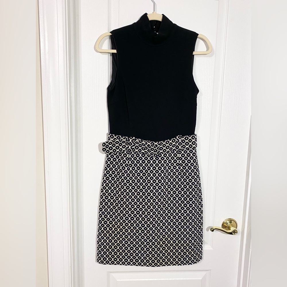 Vintage MILLY Double Knit Belted Sleeveless Dress USA MADE Black White Size 6